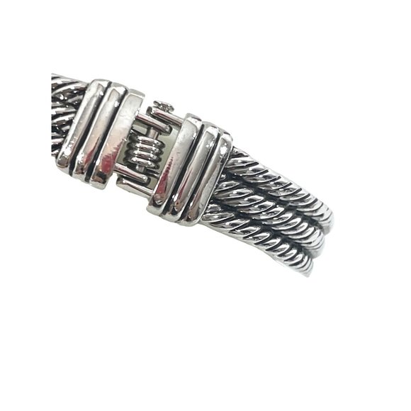 Women’s Silver Tone Bangle Bracelet 6.5 “ Oval Aqua Blue Faceted Plastic Stone - Picture 12 of 17